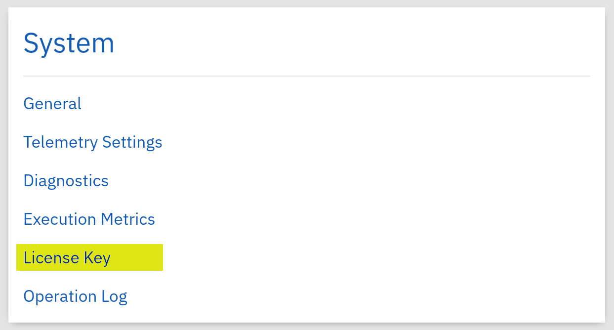 System > License Key
